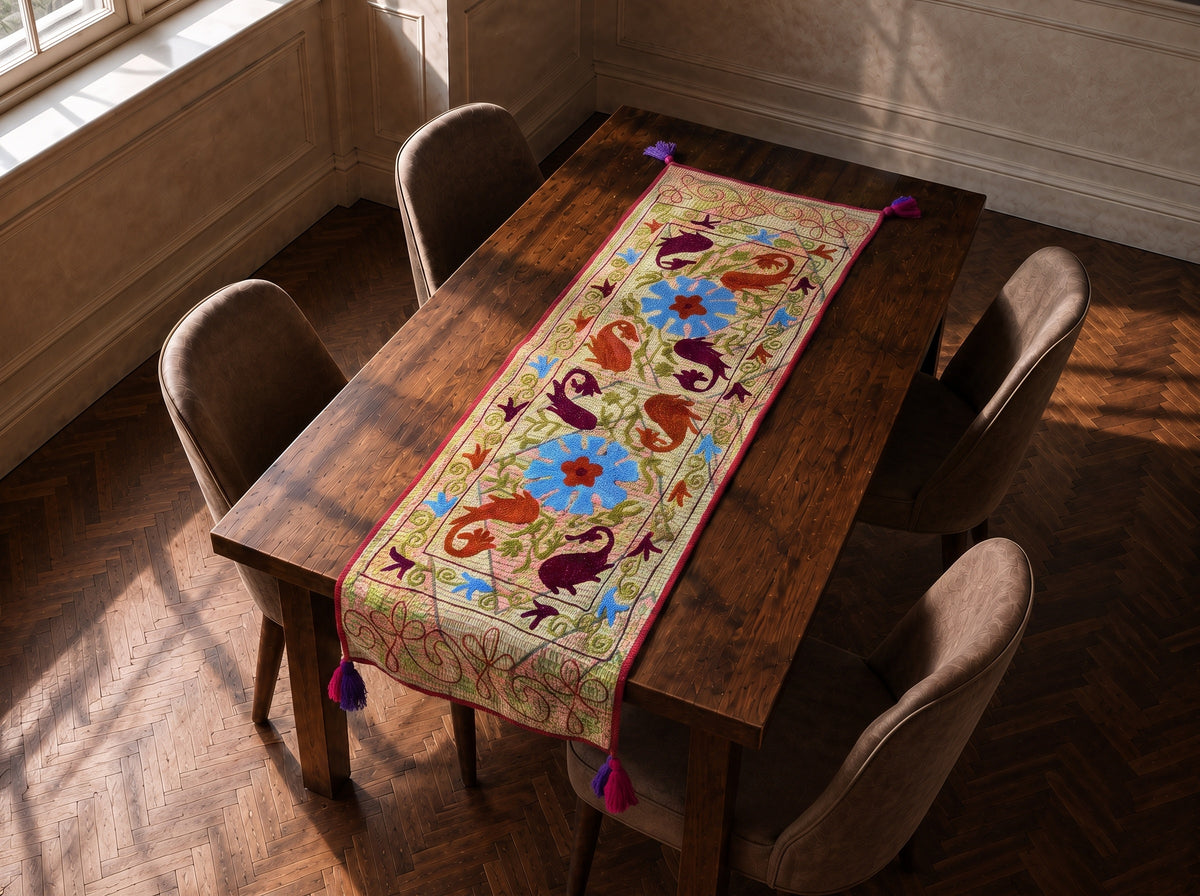 Willow Garden Exclusive Hand Embroidered Suzani Kantha Runner