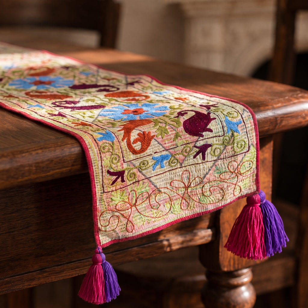 Willow Garden Exclusive Hand Embroidered Suzani Kantha Runner