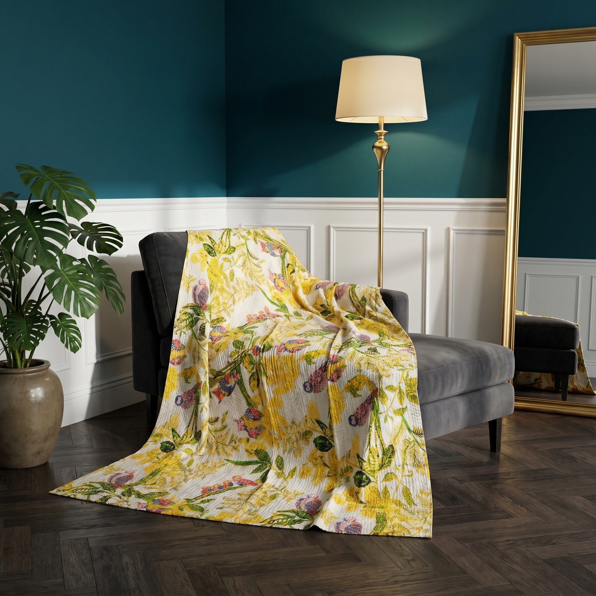 Dreamy Indigo Cotton Reversible Kantha Throw