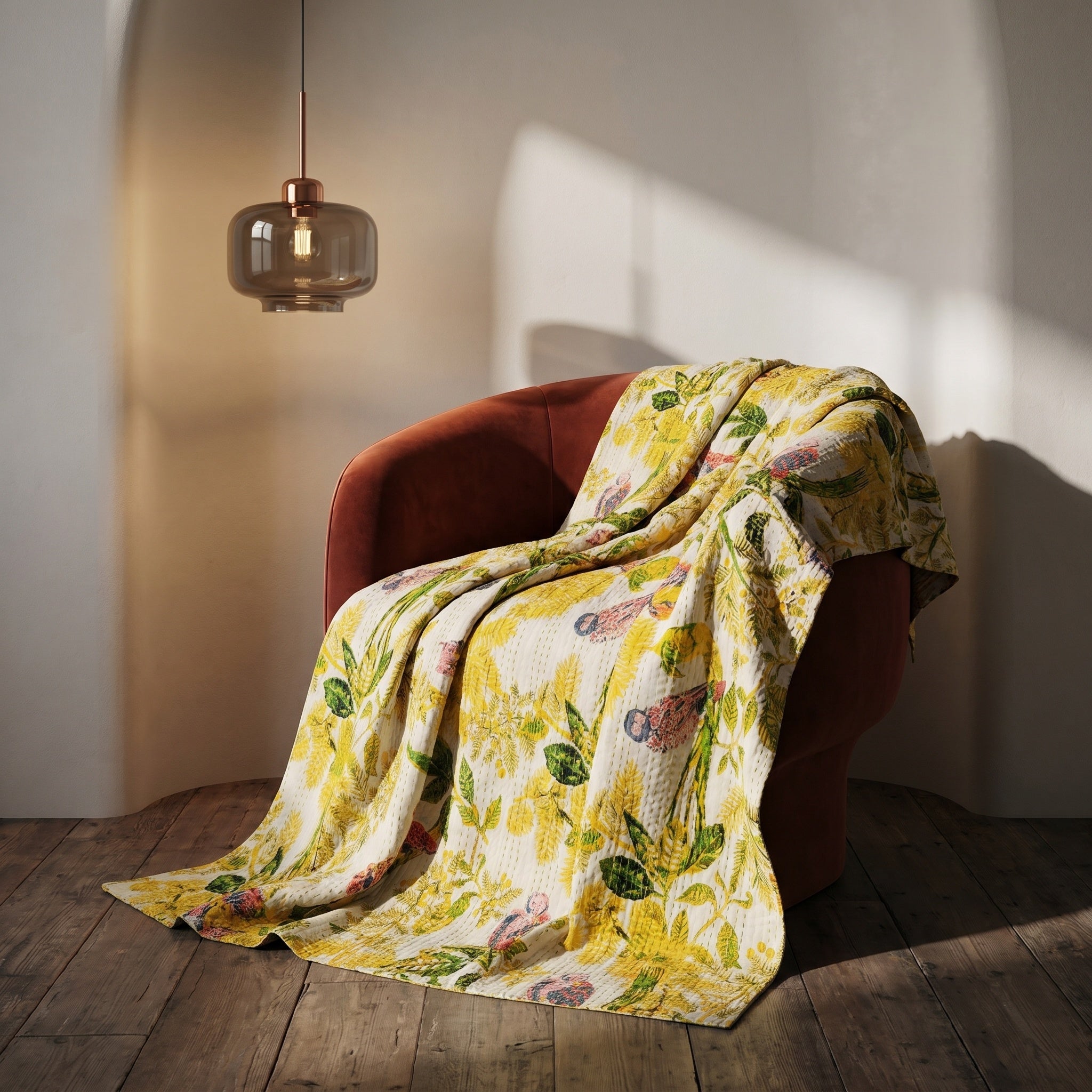 Dreamy Indigo Cotton Reversible Kantha Throw