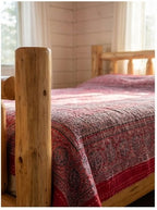 Indigo Mist Handmade Kantha Ajrak Queen Bedspread
