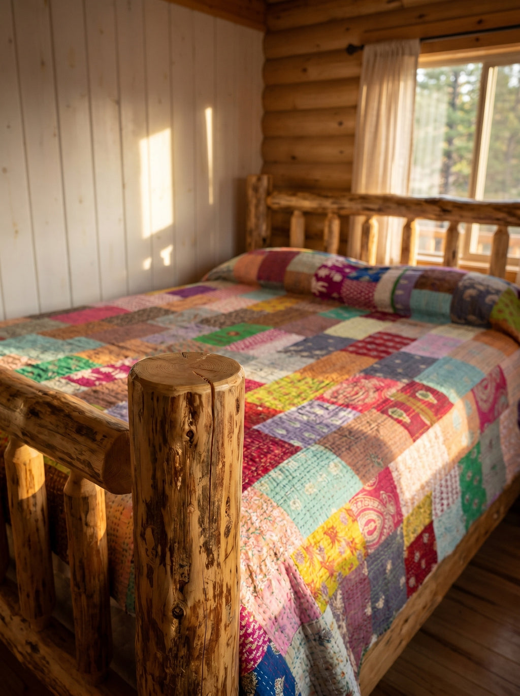 Fern Amber Handmade Patola Kantha Bedspread