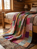 Fern Amber Handmade Patola Kantha Bedspread