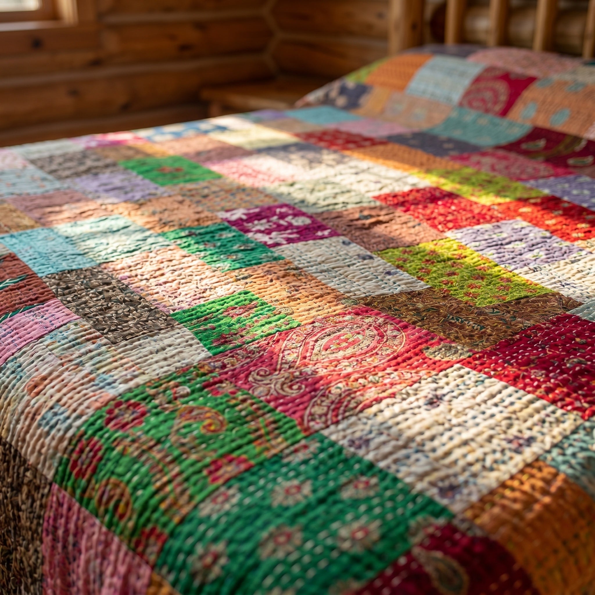 Fern Amber Handmade Patola Kantha Bedspread