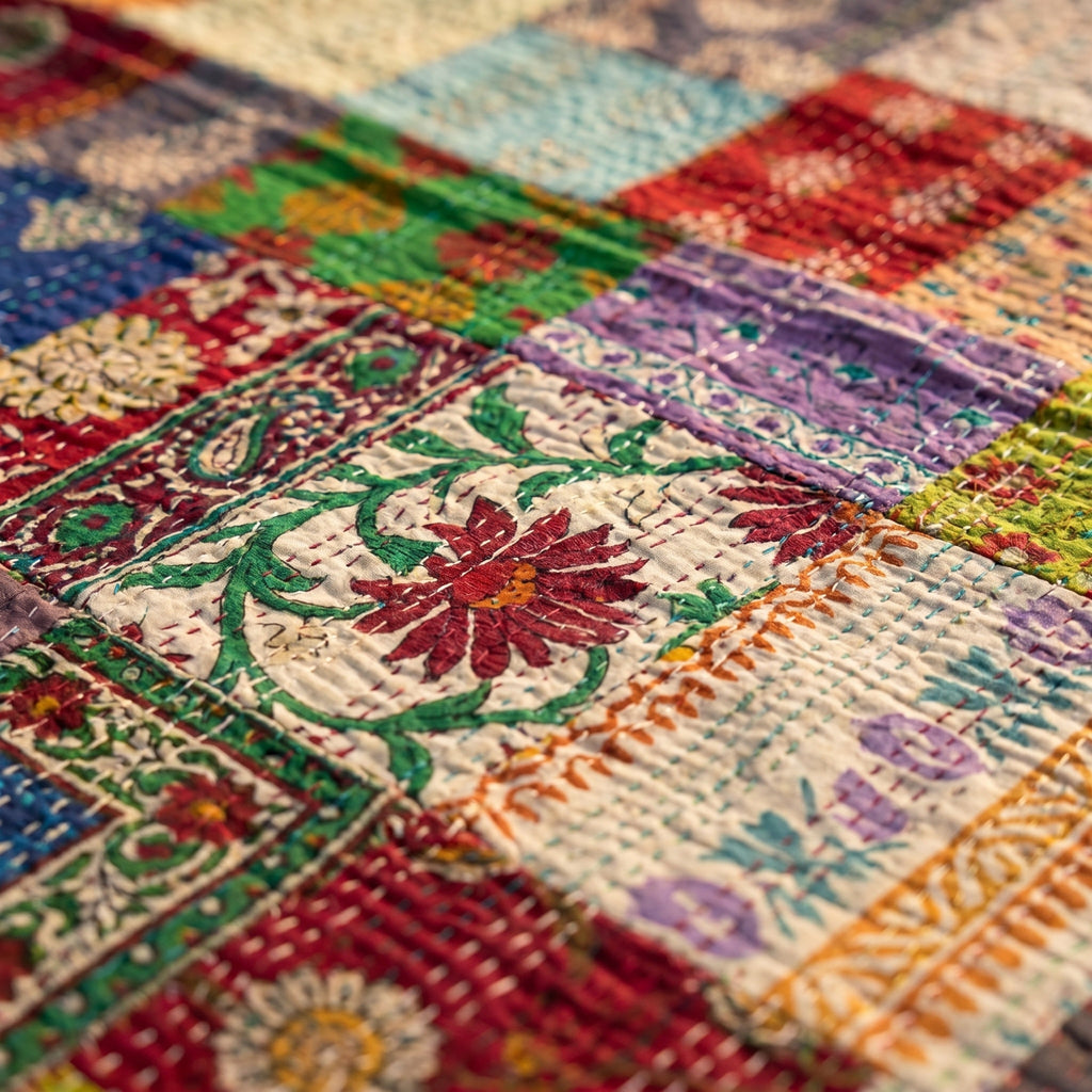 Fern Amber Handmade Patola Kantha Bedspread