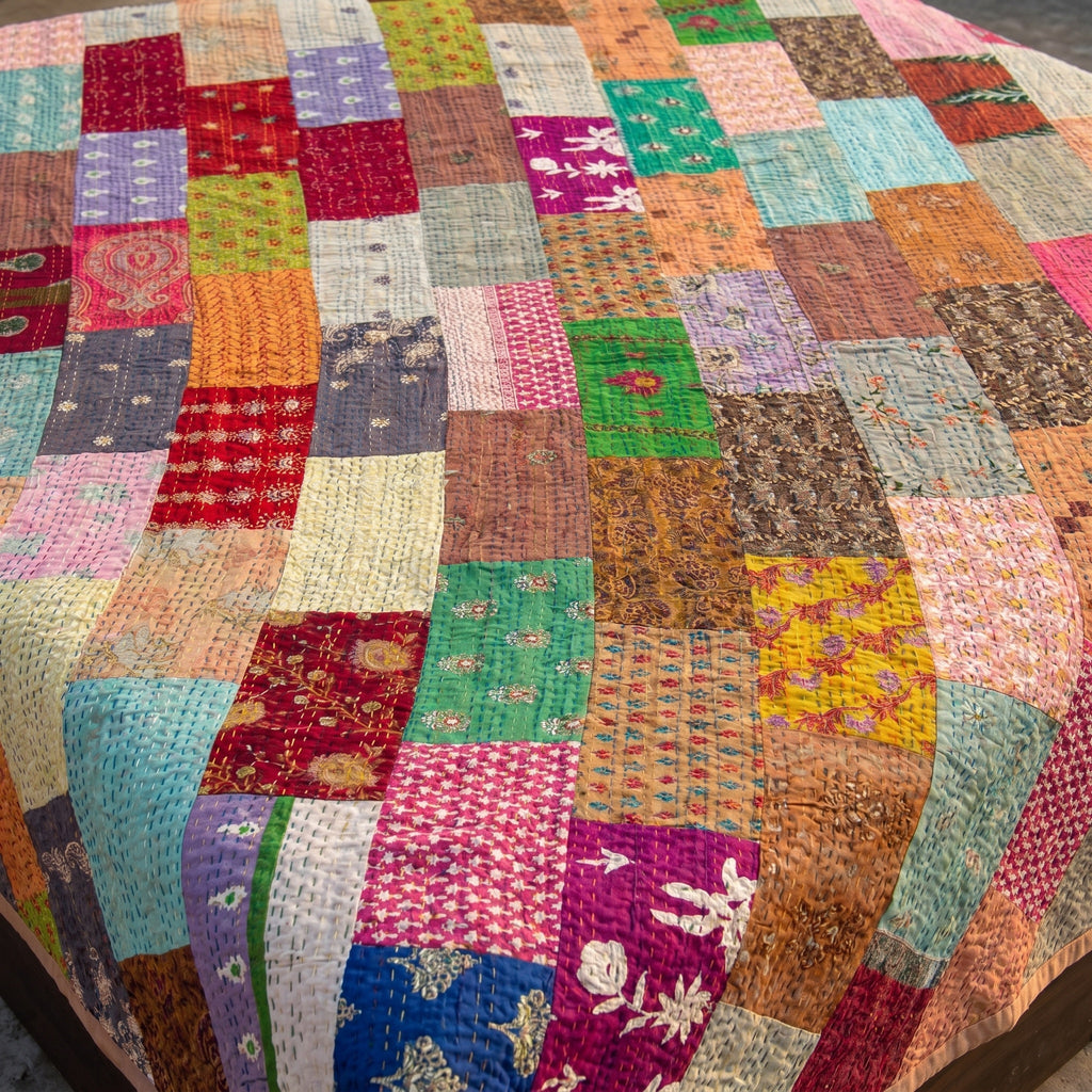 Fern Amber Handmade Patola Kantha Bedspread
