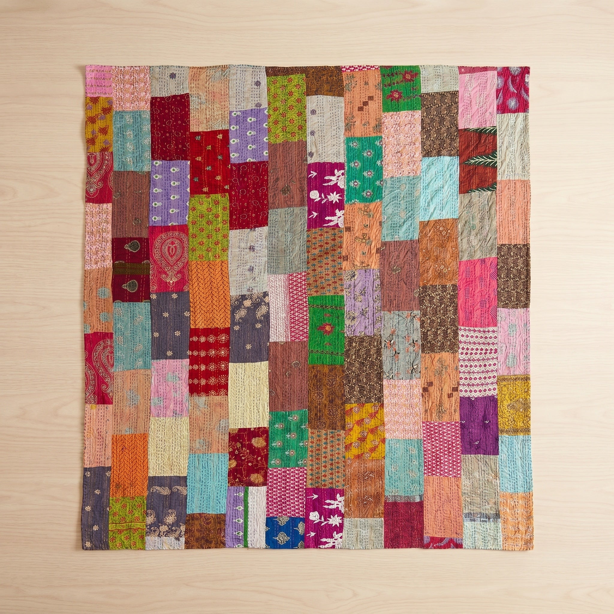 Fern Amber Handmade Patola Kantha Bedspread