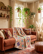 Tumbling Thicket Hand-Embroidered Velvet Suzani Throw