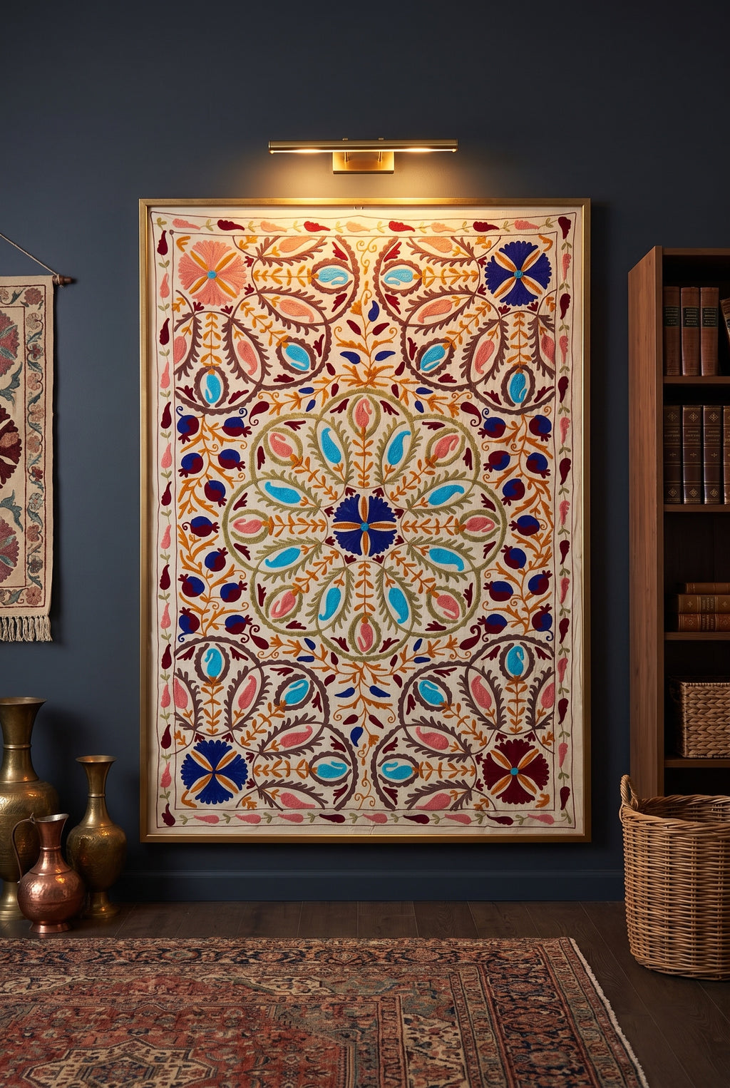 Tumbling Thicket Hand-Embroidered Velvet Suzani Throw