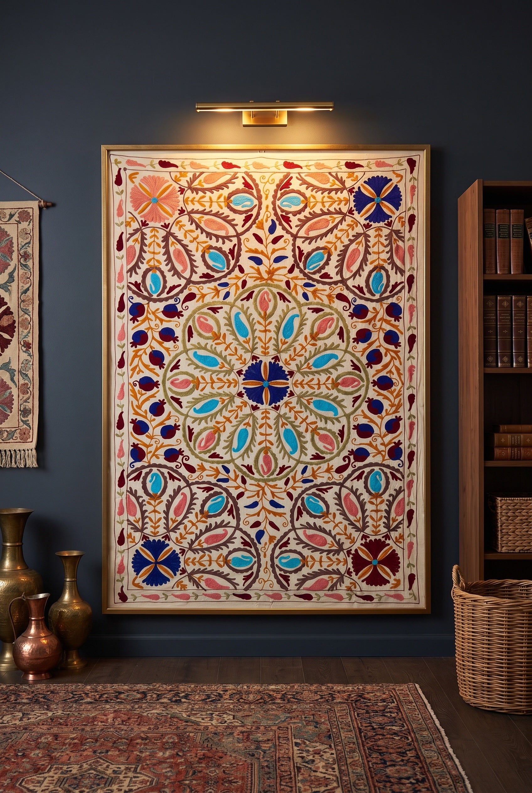 Tumbling Thicket Hand-Embroidered Velvet Suzani Throw
