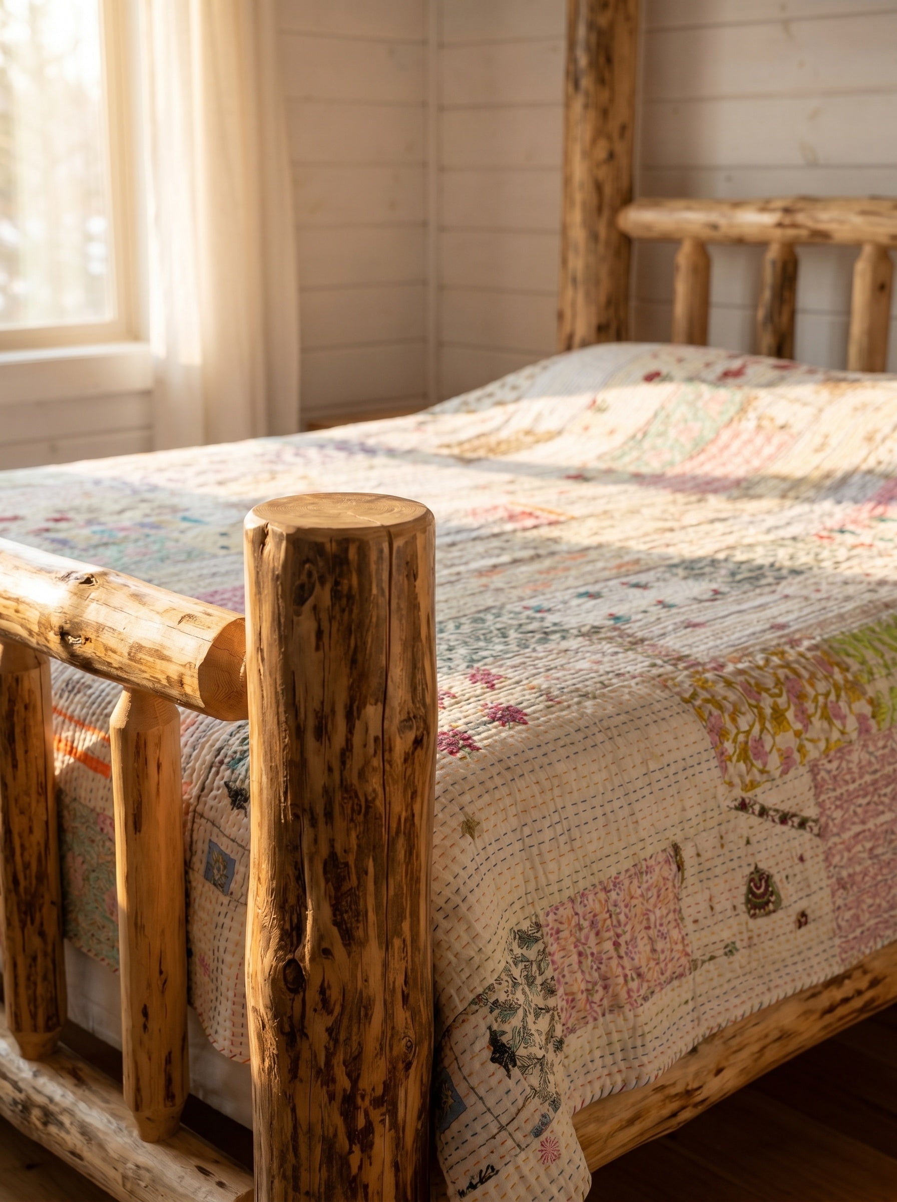 Fern Marigold Handmade Patola Kantha Bedspread