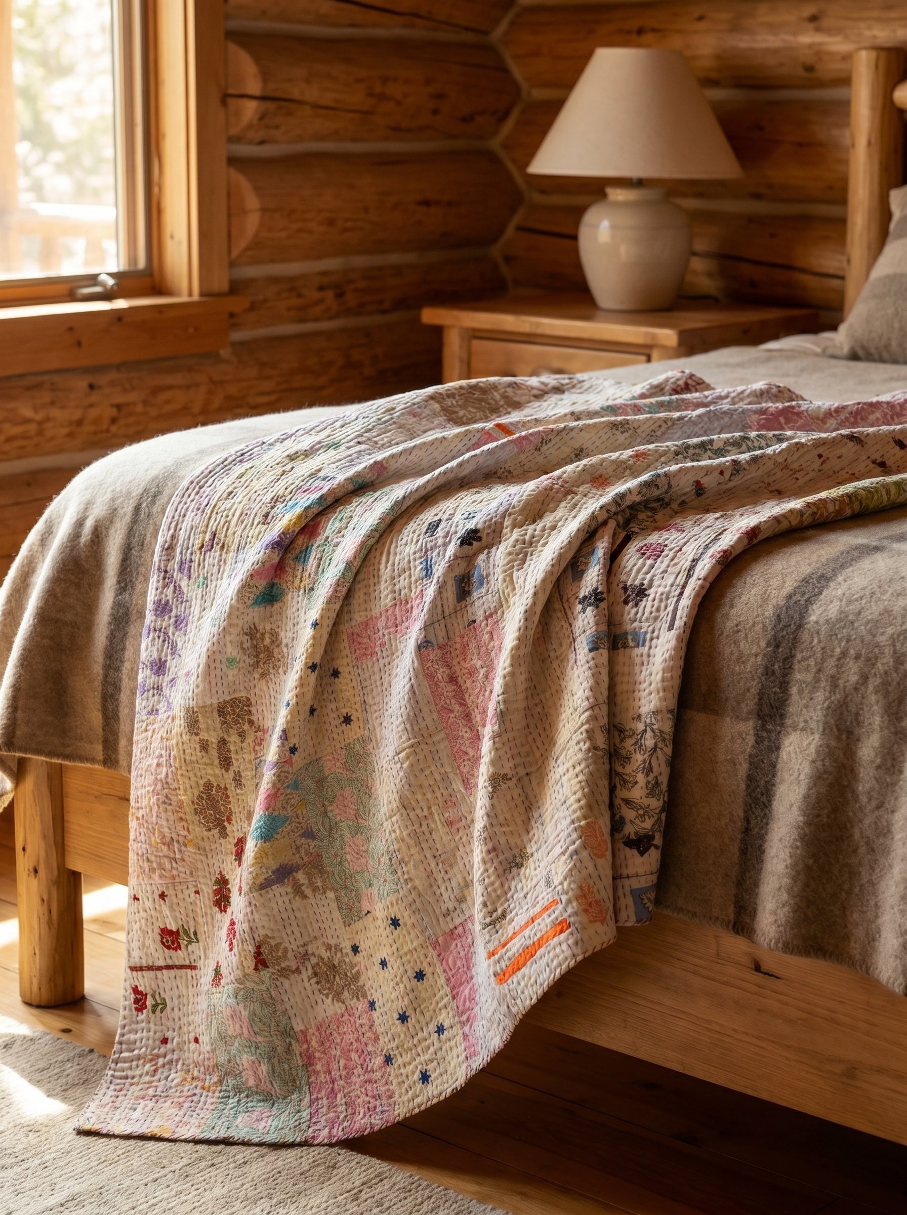 Gilded Indigo Luxury Patola Kantha Bedspread