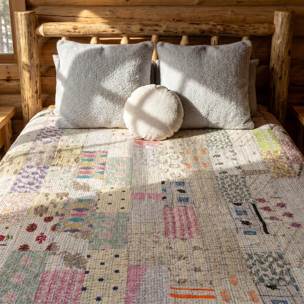 Gilded Indigo Luxury Patola Kantha Bedspread