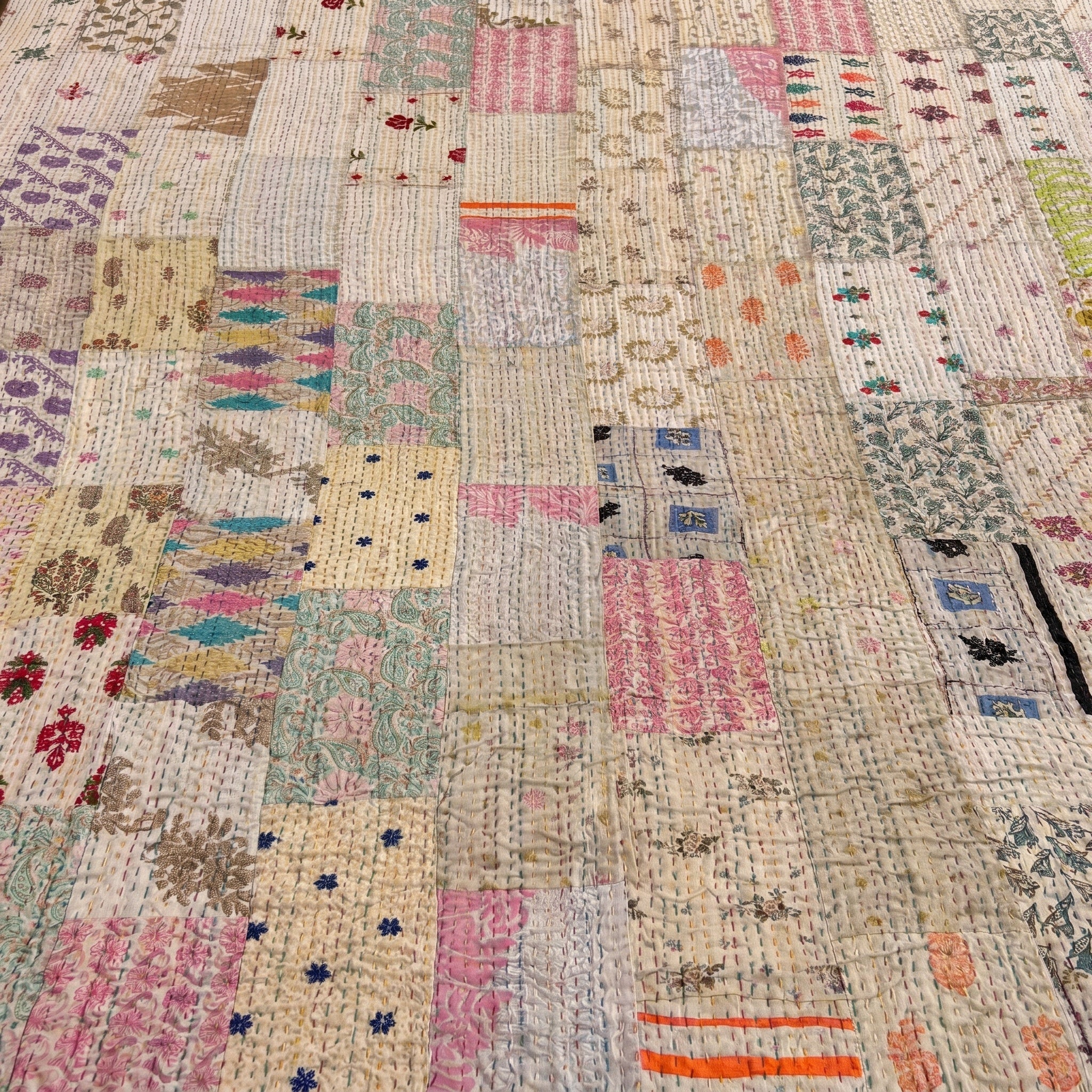 Gilded Indigo Luxury Patola Kantha Bedspread