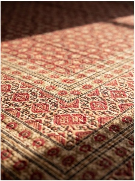 Golden Amber Handmade Kantha Ajrak Queen Bedspread