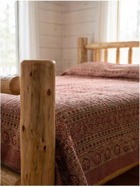 Golden Amber Handmade Kantha Ajrak Queen Bedspread
