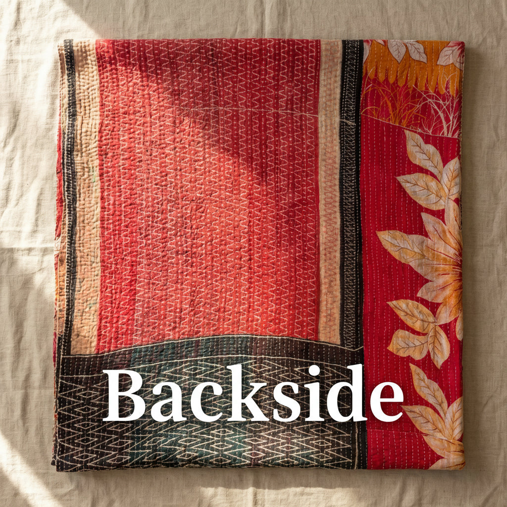 Jeté de lit Kantha en coton vieilli Terracotta Dream