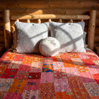 Amber Bloom Handmade Patola Kantha Bedspread