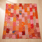 Amber Bloom Handmade Patola Kantha Bedspread