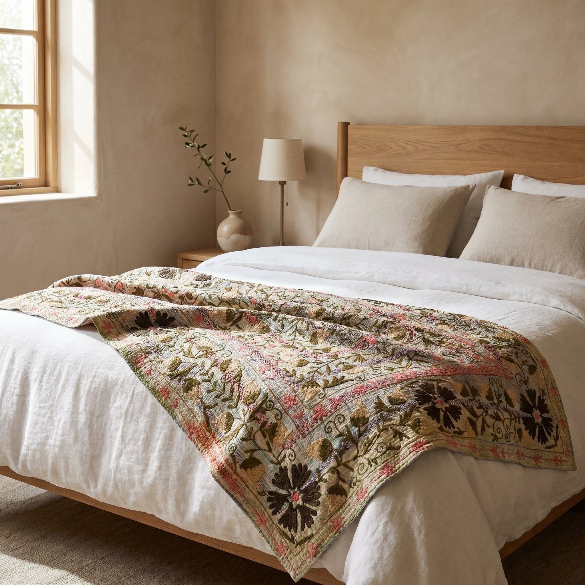 Jade Maple Luxury Vintage Suzani Kantha Throw