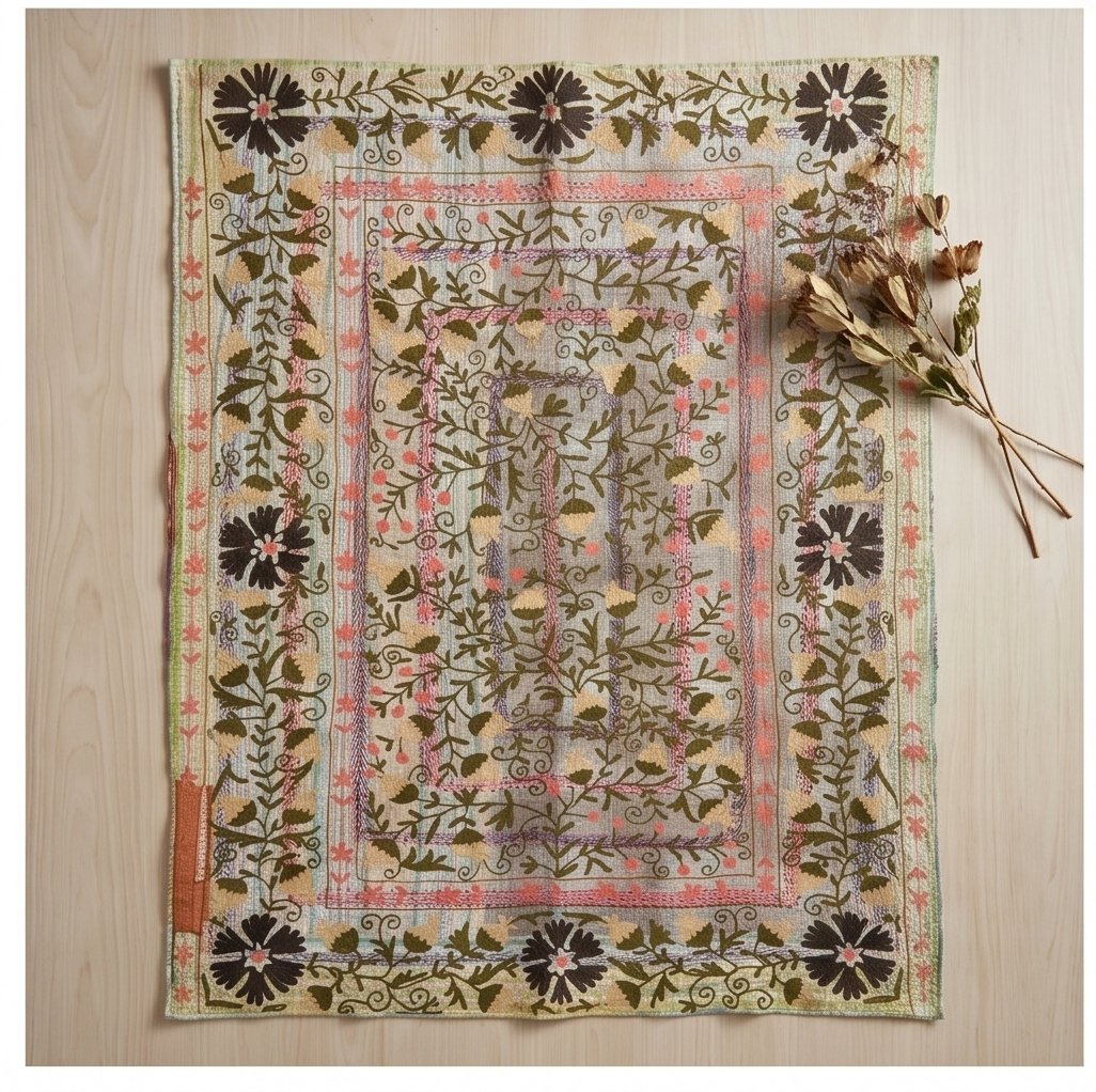 Jade Maple Luxury Vintage Suzani Kantha Throw