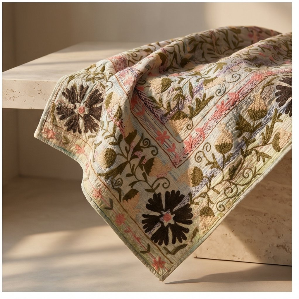 Jade Maple Luxury Vintage Suzani Kantha Throw