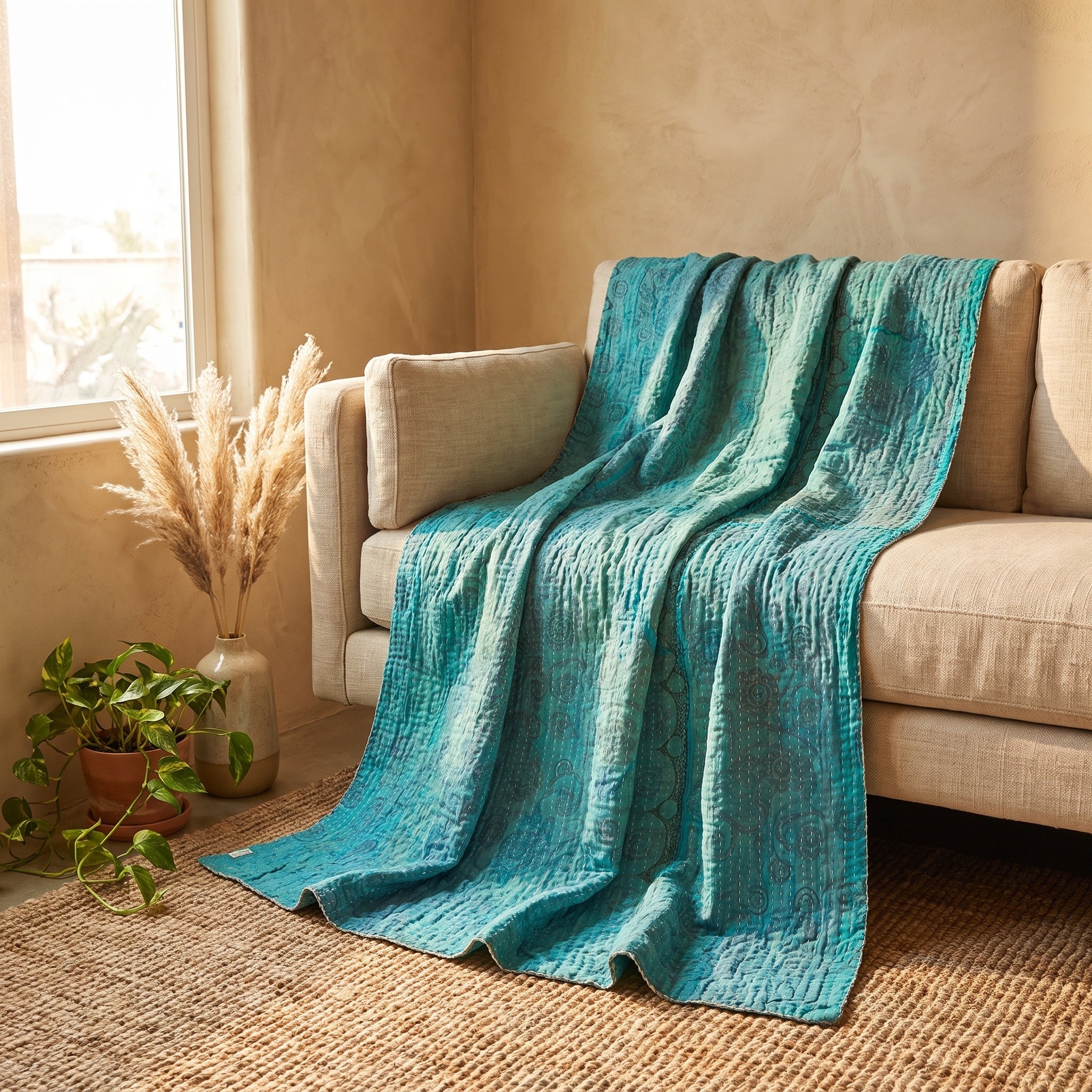 Jeté en coton kantha vintage Desert Stone