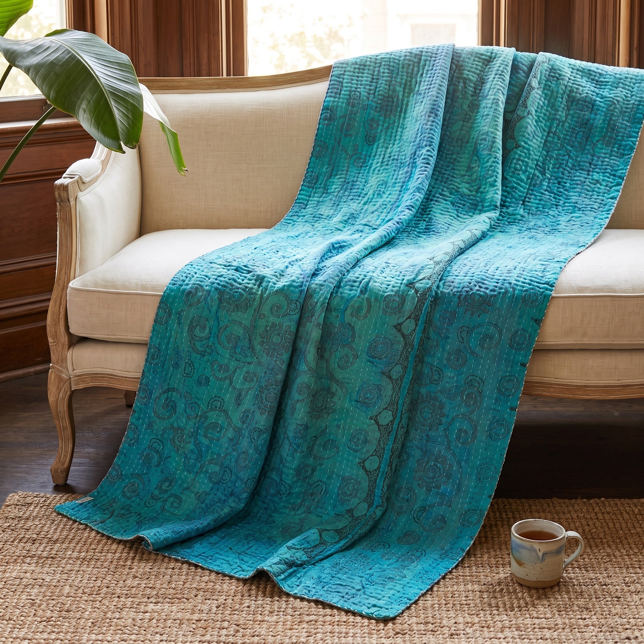 Jeté en coton kantha vintage Desert Stone