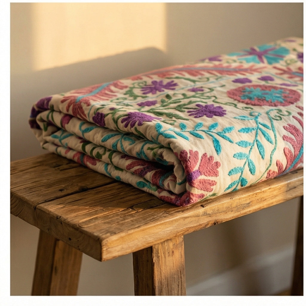 River Pebble Hand-Embroidered Cotton Throw