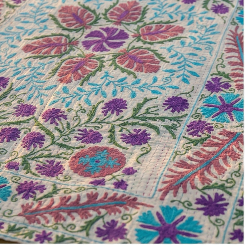 River Pebble Hand-Embroidered Cotton Throw