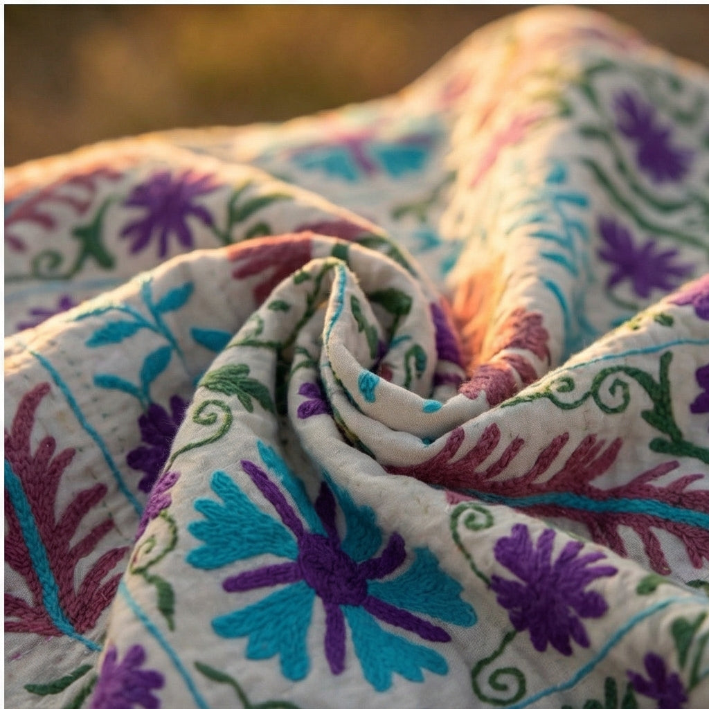 River Pebble Hand-Embroidered Cotton Throw