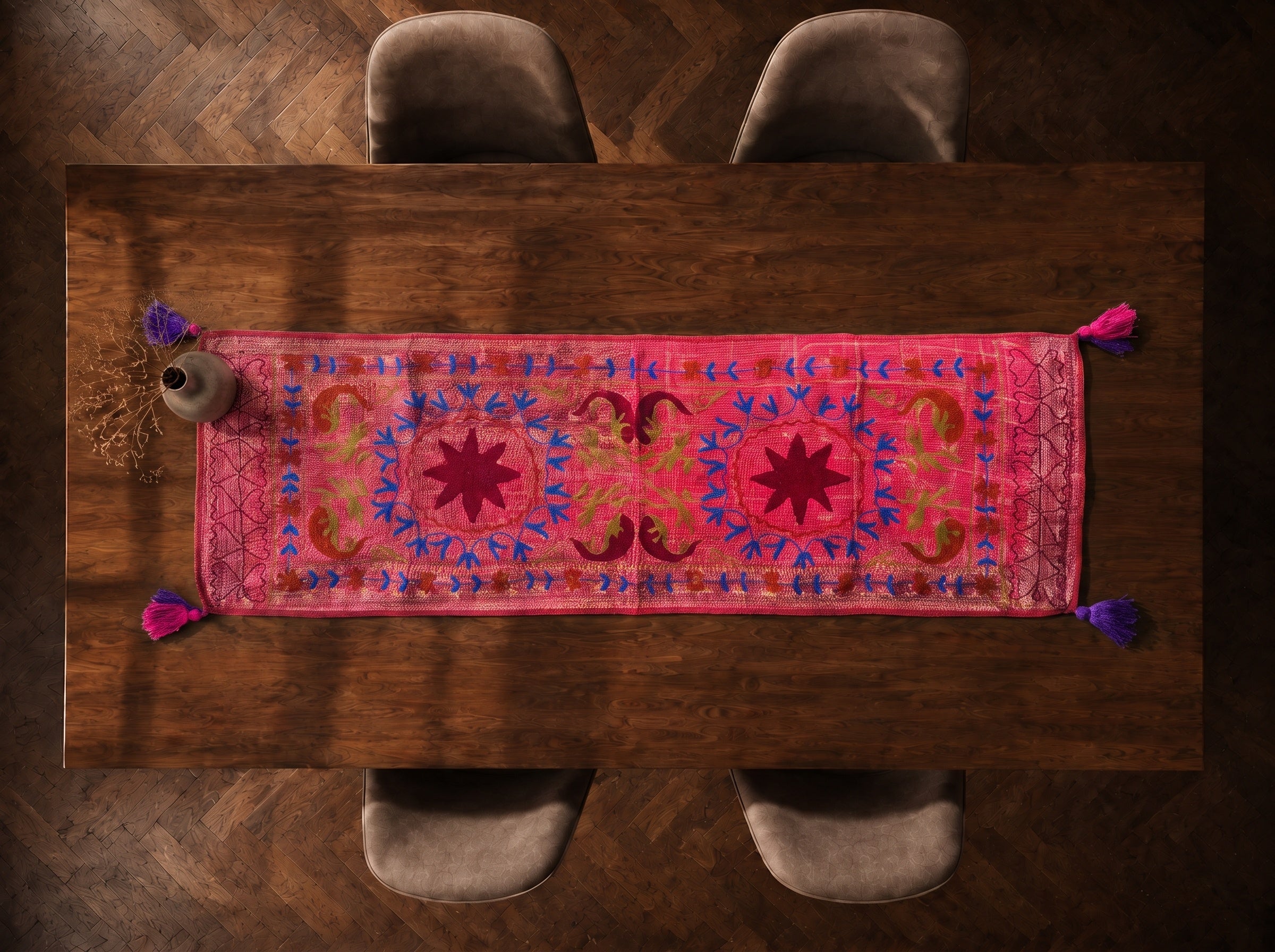Maple Grove Exclusive Hand Embroidered Suzani Kantha Runner