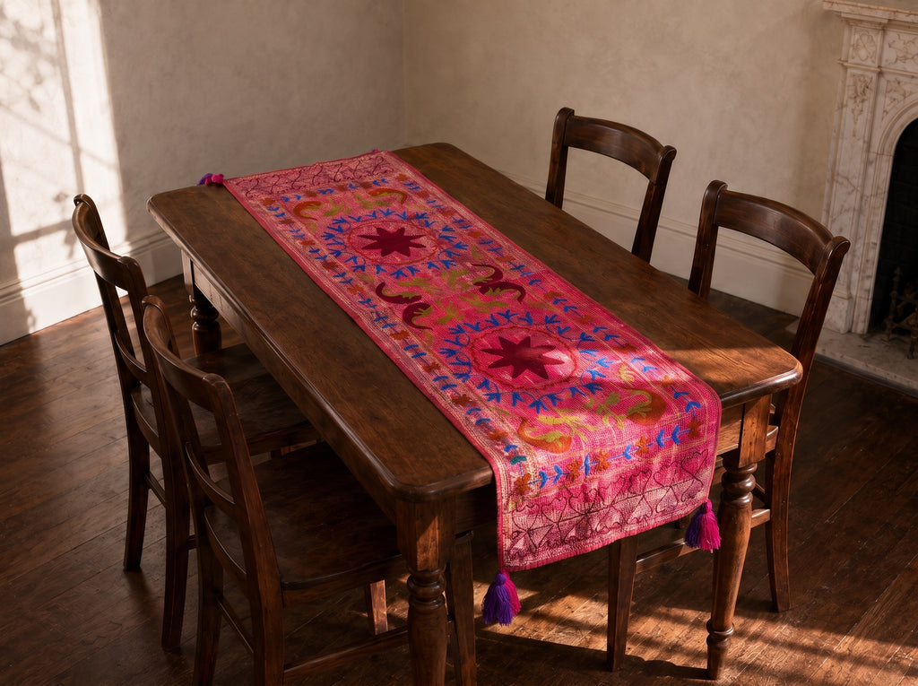 Maple Grove Exclusive Hand Embroidered Suzani Kantha Runner