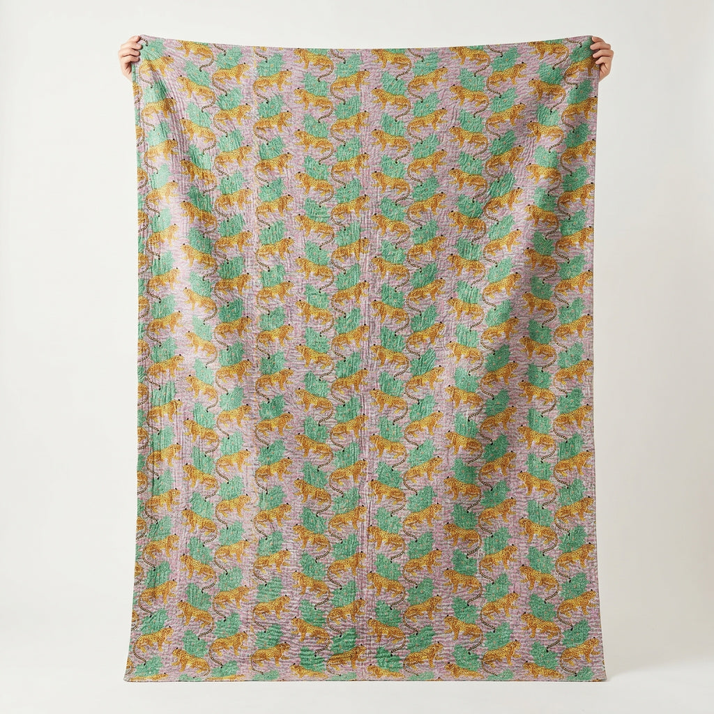 Verdant Fern Cotton Reversible Kantha Throw