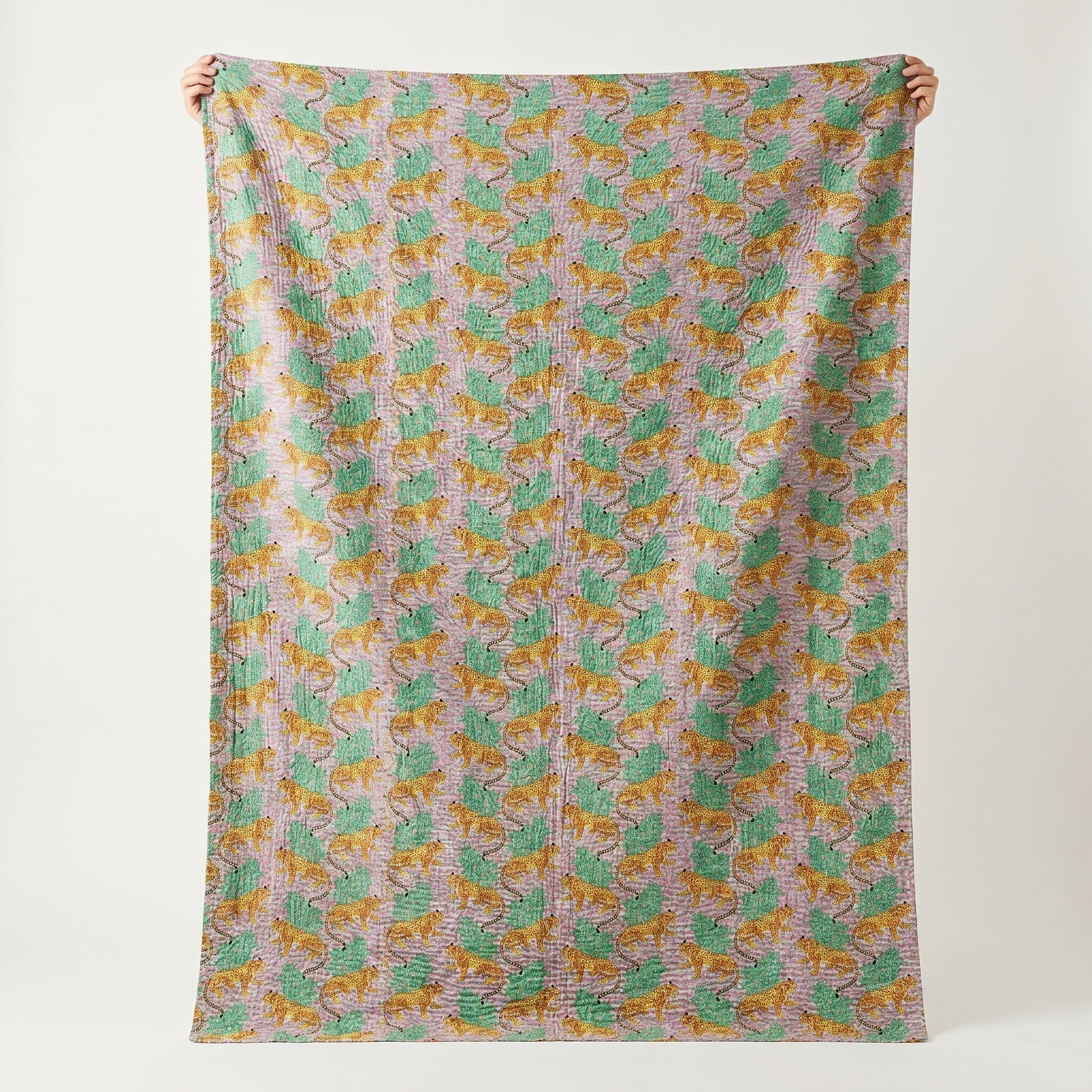 Verdant Fern Cotton Reversible Kantha Throw