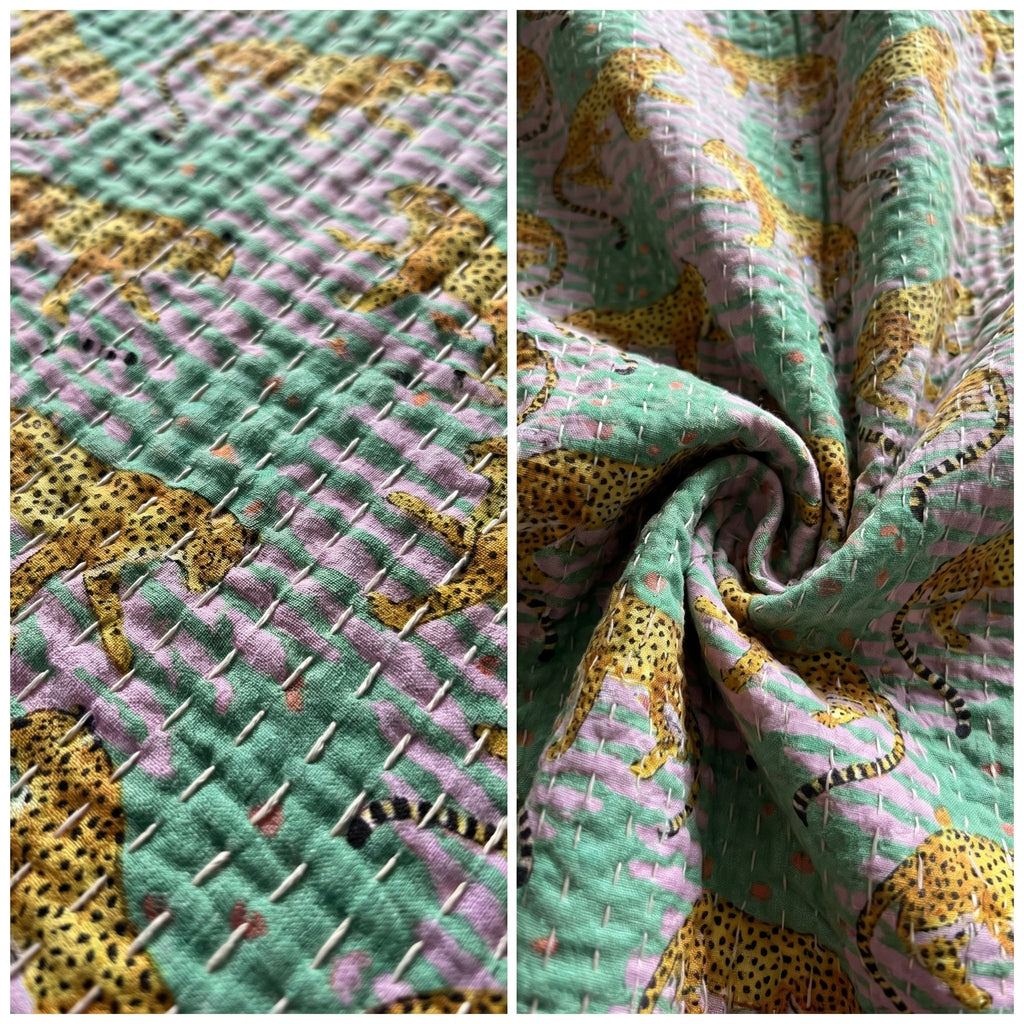 Verdant Fern Cotton Reversible Kantha Throw