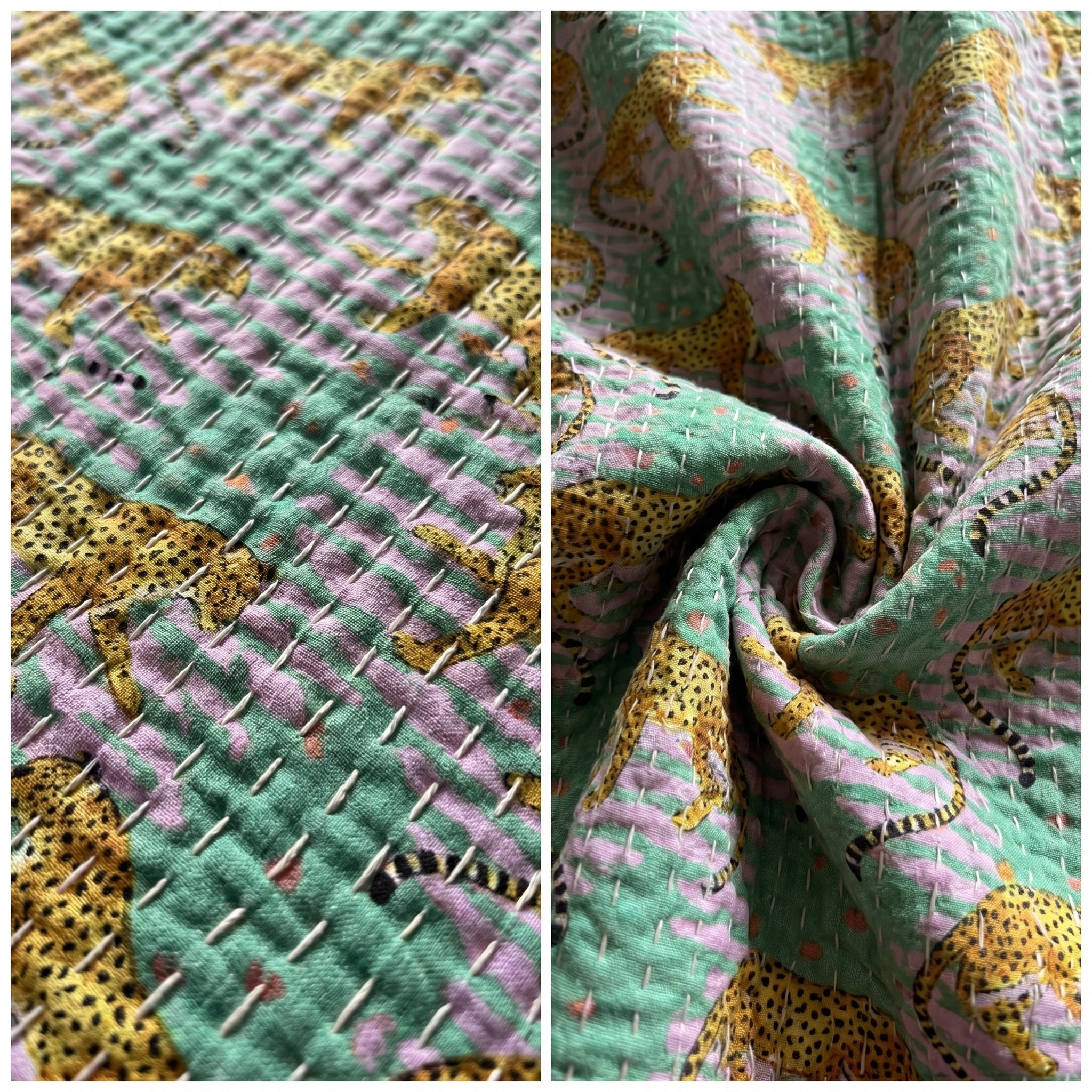Verdant Fern Cotton Reversible Kantha Throw