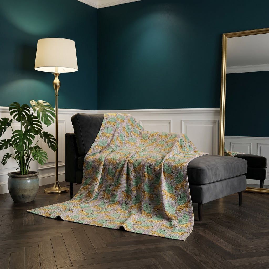 Verdant Fern Cotton Reversible Kantha Throw