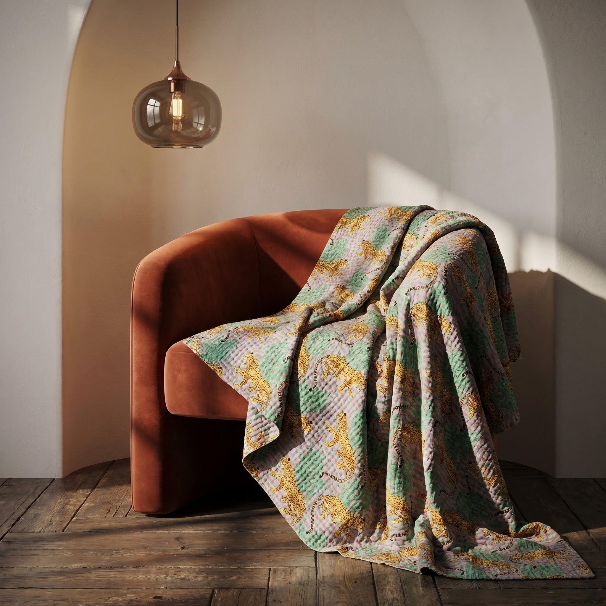 Verdant Fern Cotton Reversible Kantha Throw