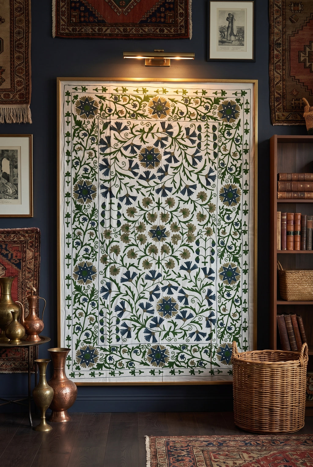 Rustling Reed Hand-Embroidered Cotton Suzani Throw