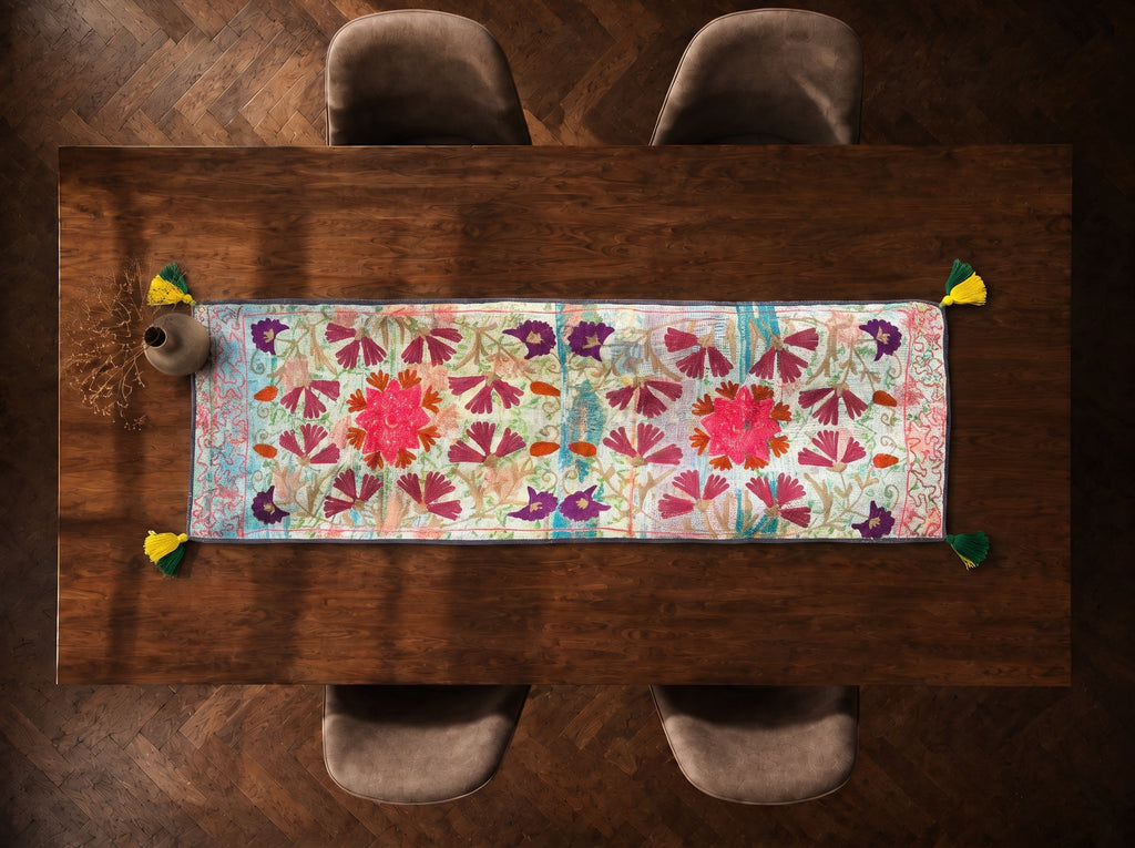 Birch Garden Exclusive Hand Embroidered Suzani Kantha Runner