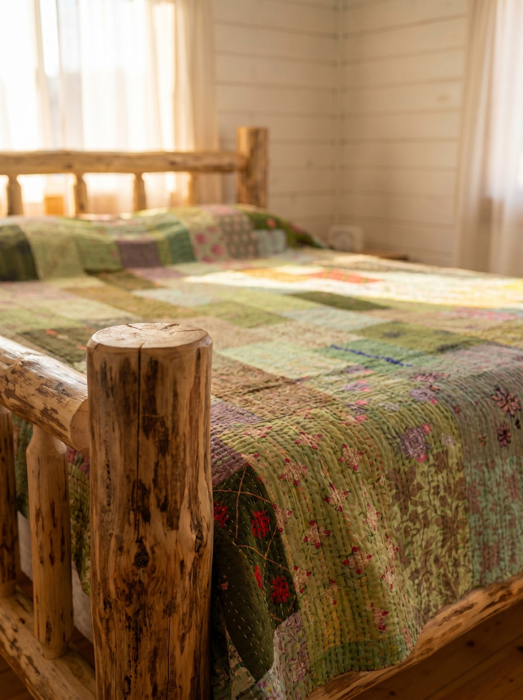 Saffron Glow Handmade Patola King Kantha Bedspread