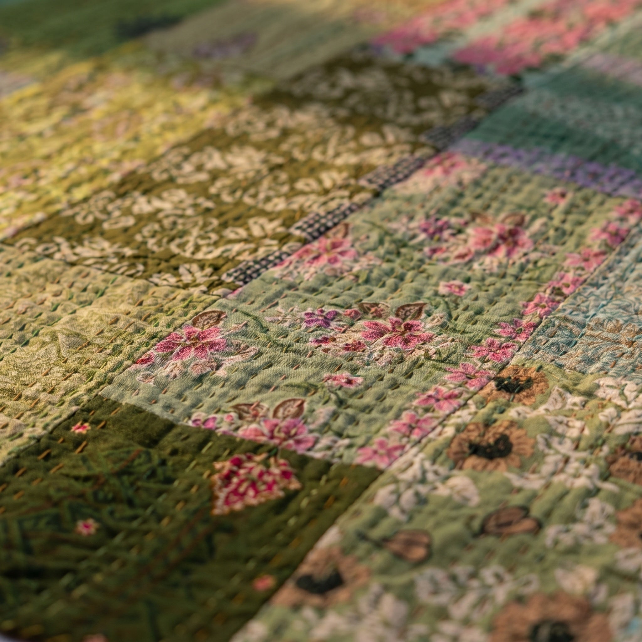 Silken Mist Luxury Patola Kantha Bedspread