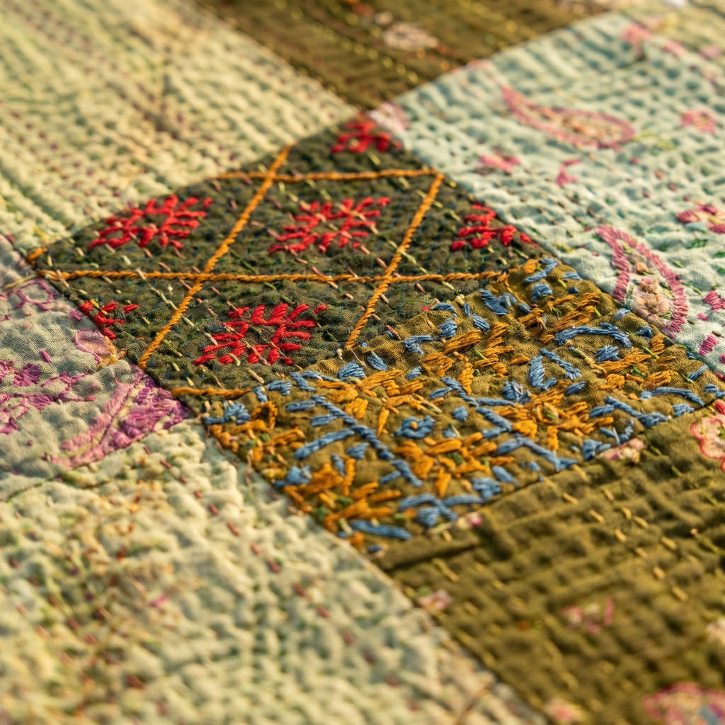 Saffron Glow Handmade Patola King Kantha Bedspread