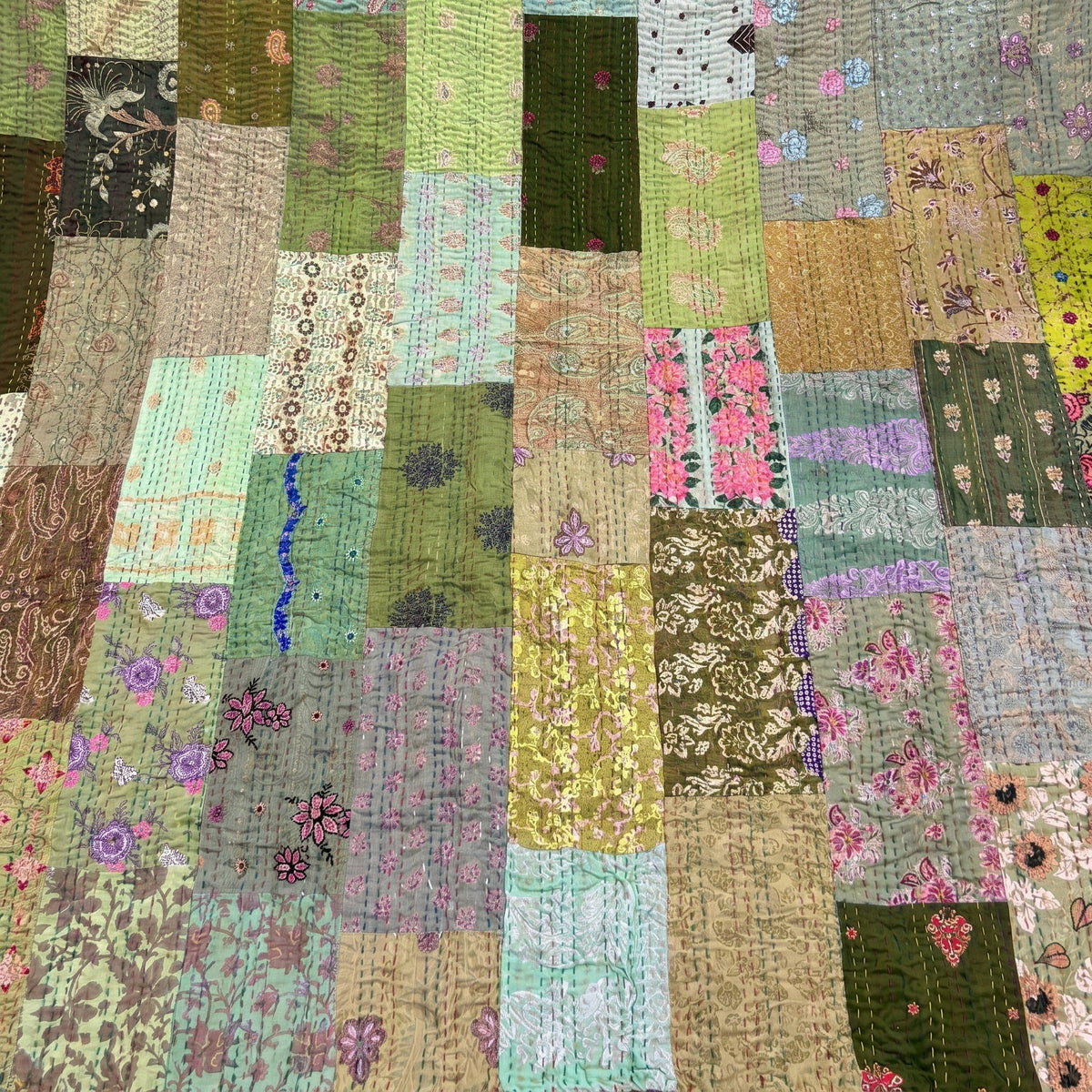 Saffron Glow Handmade Patola King Kantha Bedspread