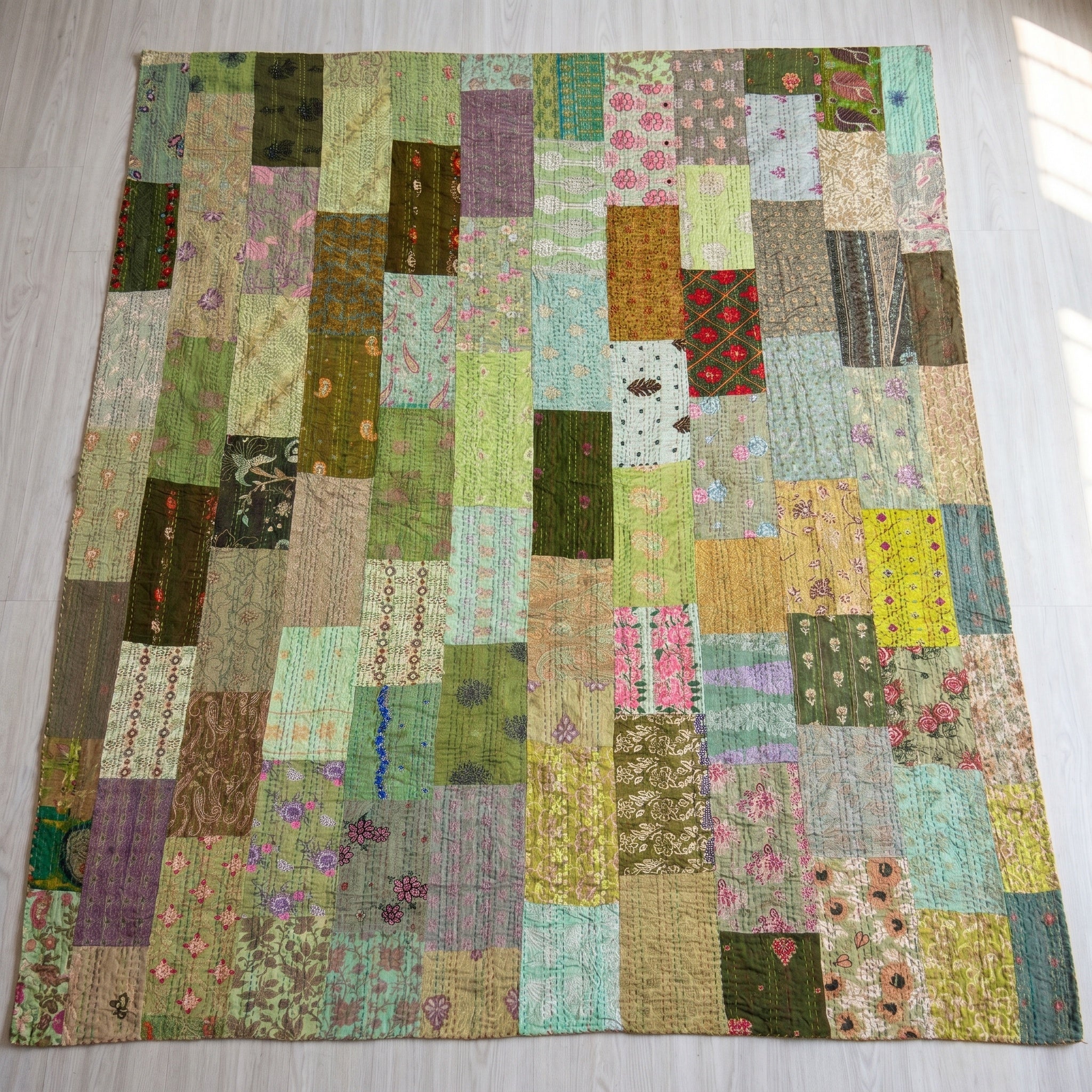 Silken Mist Luxury Patola Kantha Bedspread
