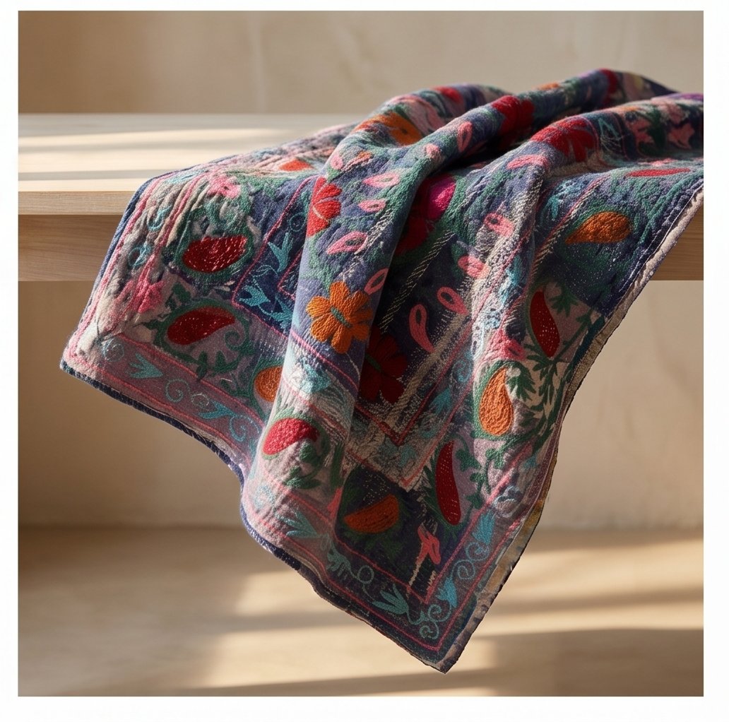 Terracotta Hearth Luxury Vintage Suzani Kantha Throw