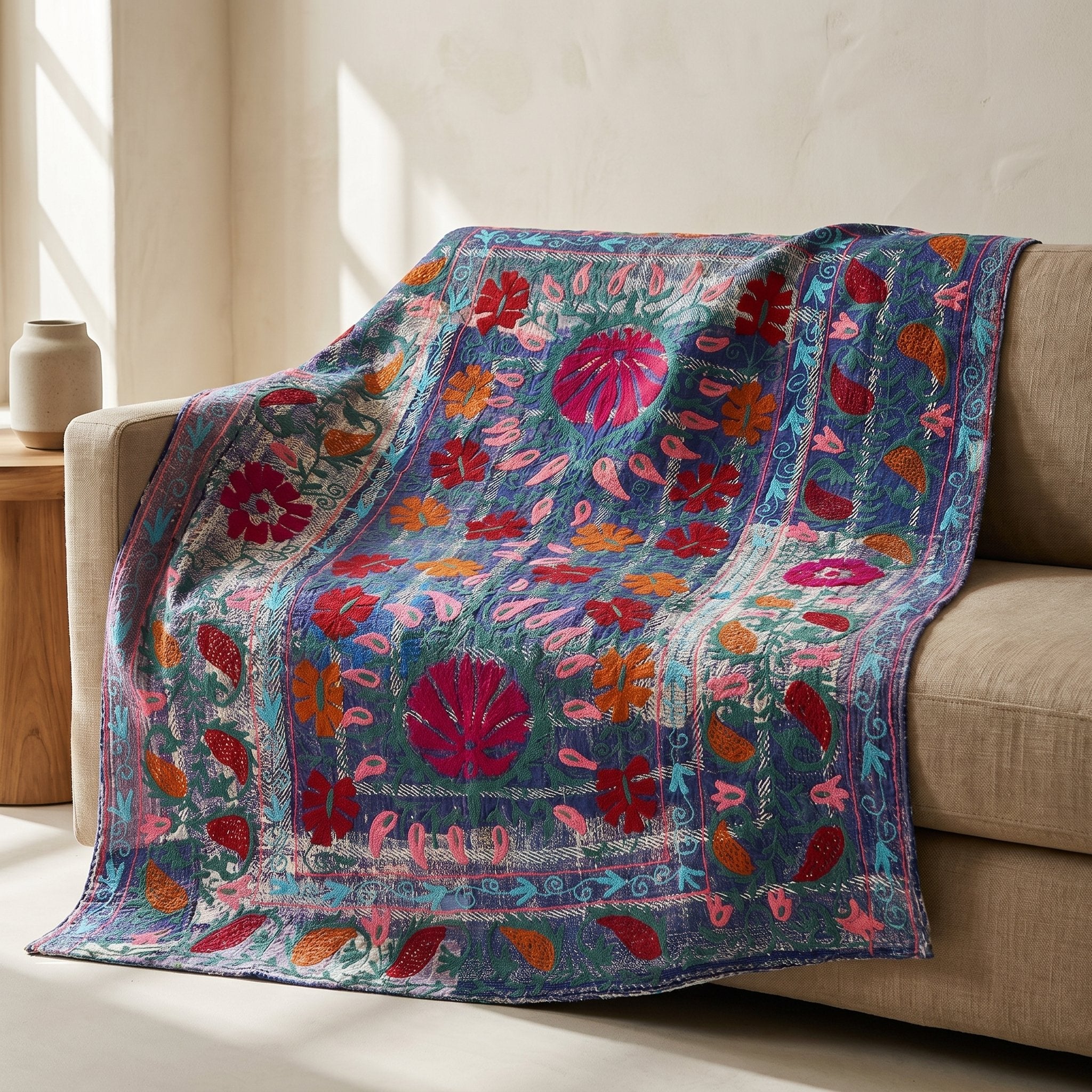 Terracotta Hearth Luxury Vintage Suzani Kantha Throw