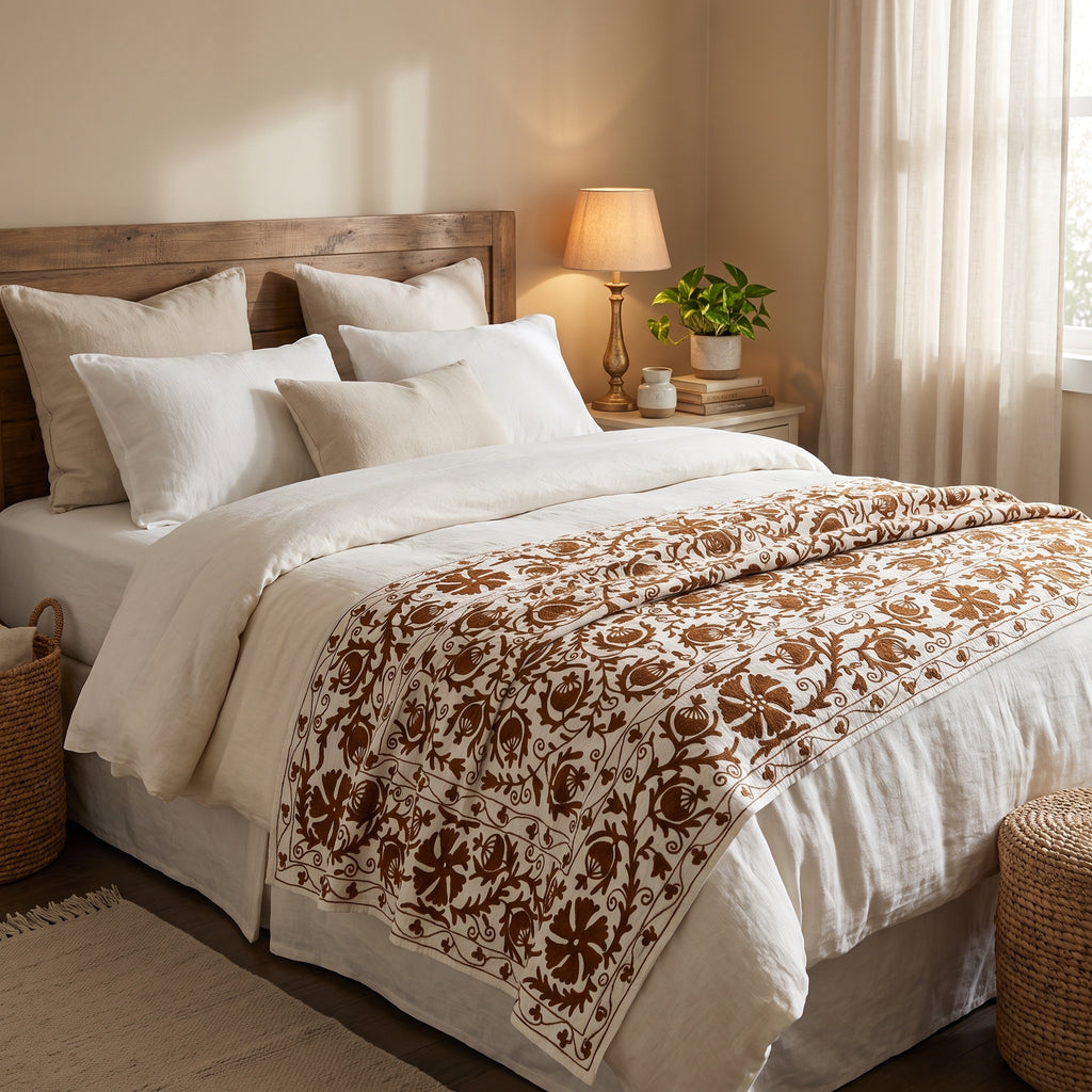 Trailing Thorn Hand-Embroidered Cotton Suzani Throw