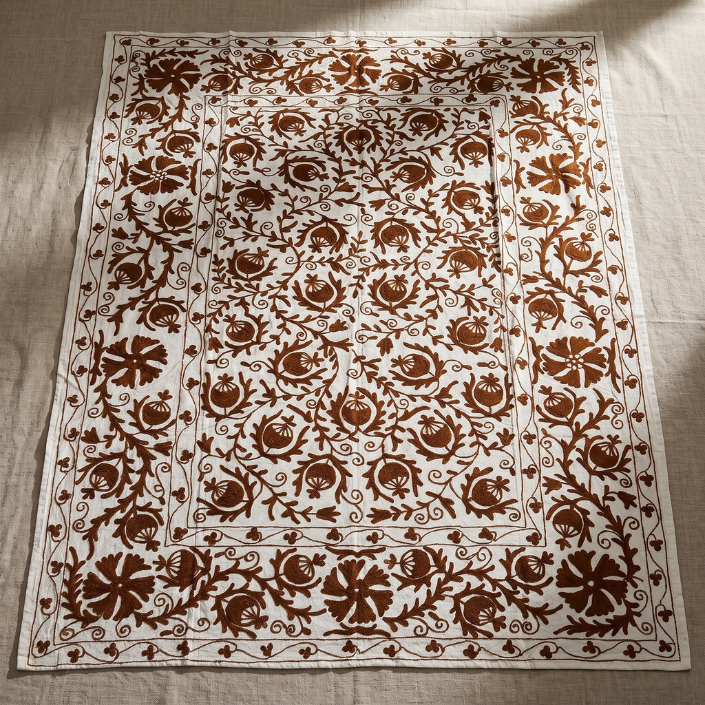 Trailing Thorn Hand-Embroidered Cotton Suzani Throw